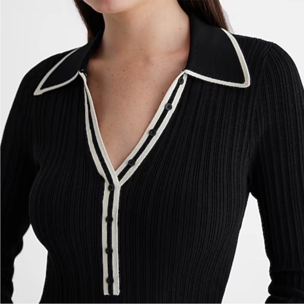 Express Ribbed V-Neck Sweater Dress - Picture 2 of 5